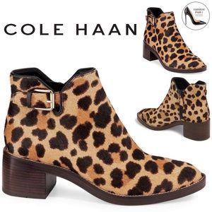 COLE HAAN Harrington Grand Genuine Calf Hair Bootie Leather Leopard Ankle Boots